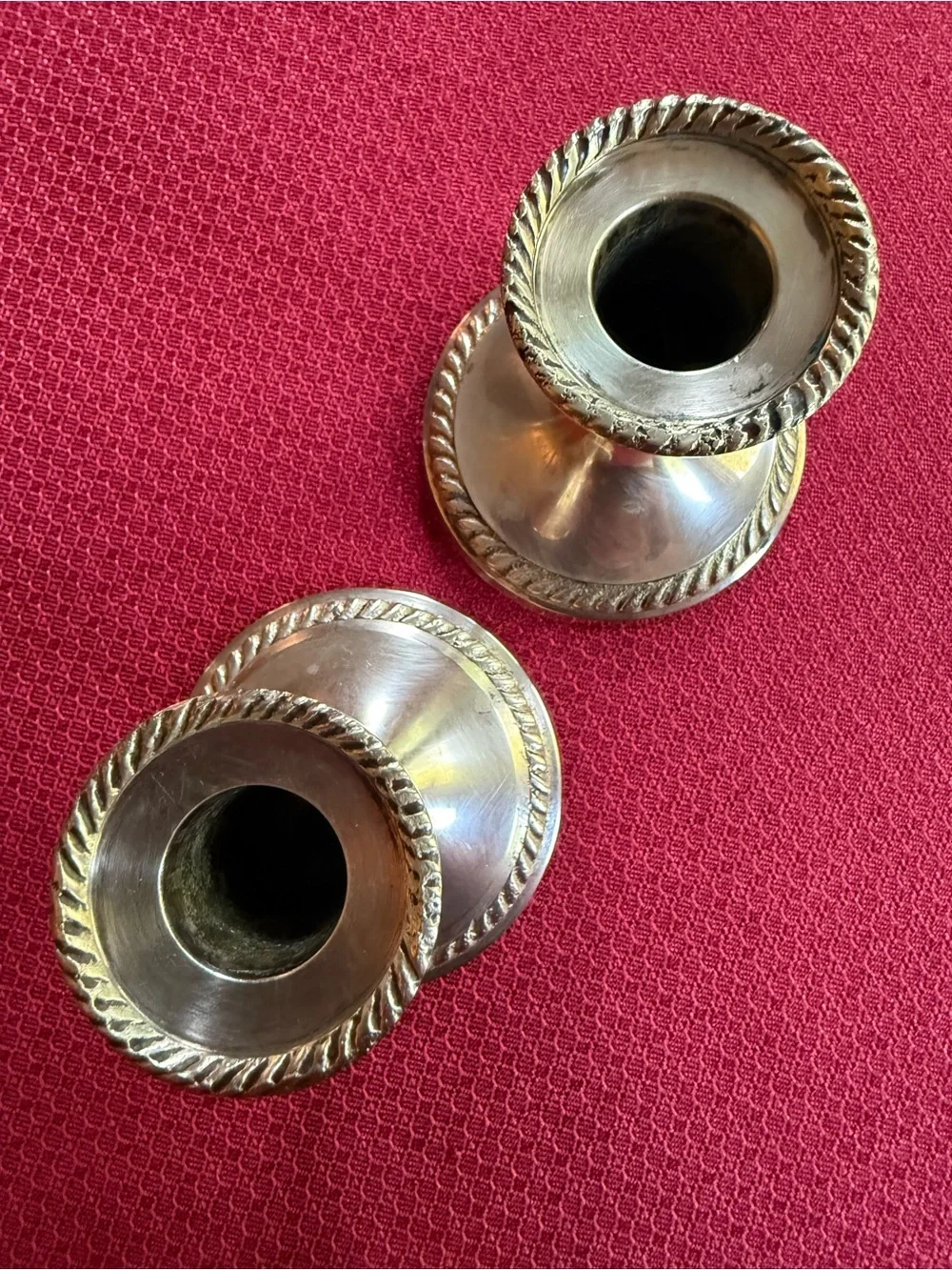 Brass Rope-Edge Candlestick Pair